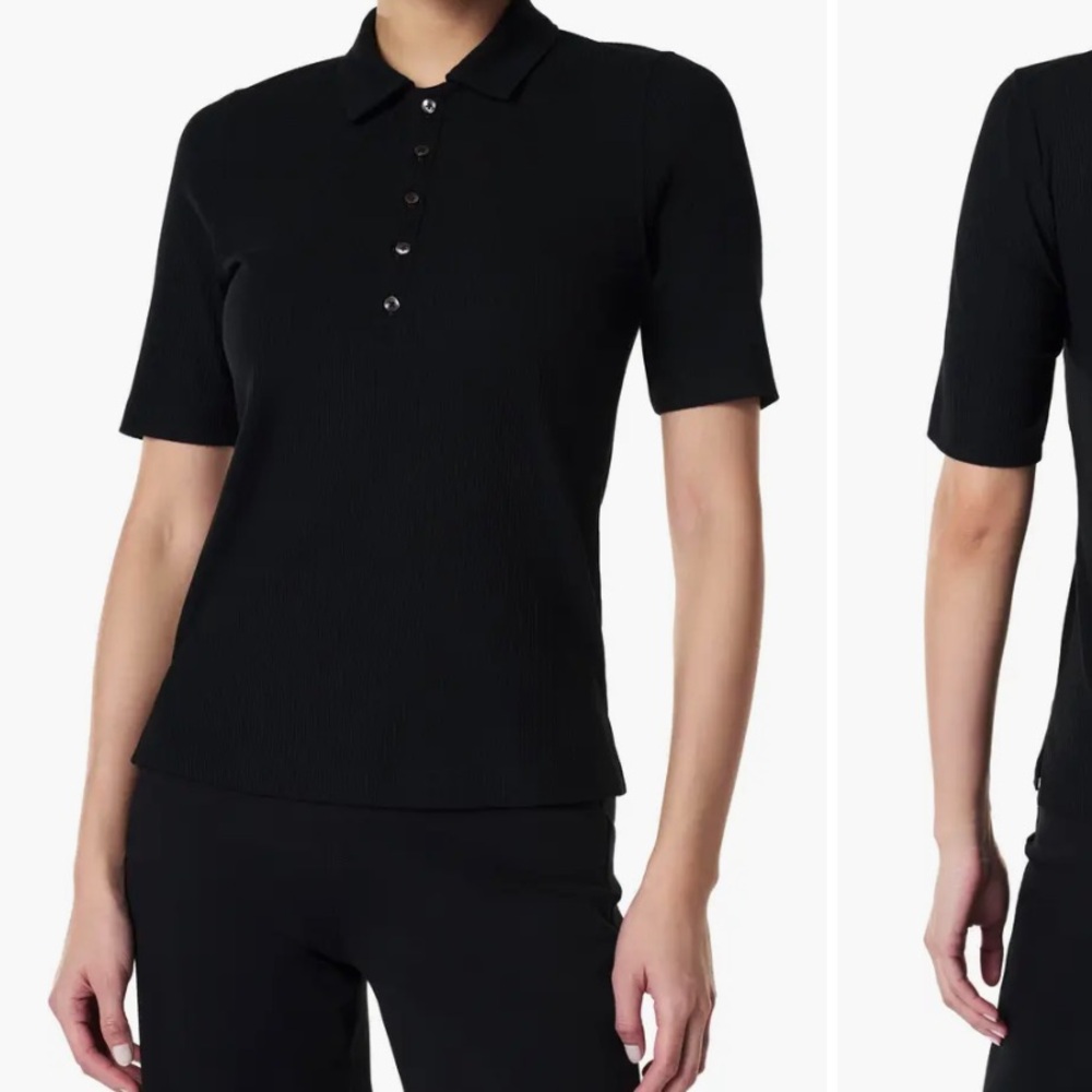 Spanx Black Polo Collard Top Fitted
